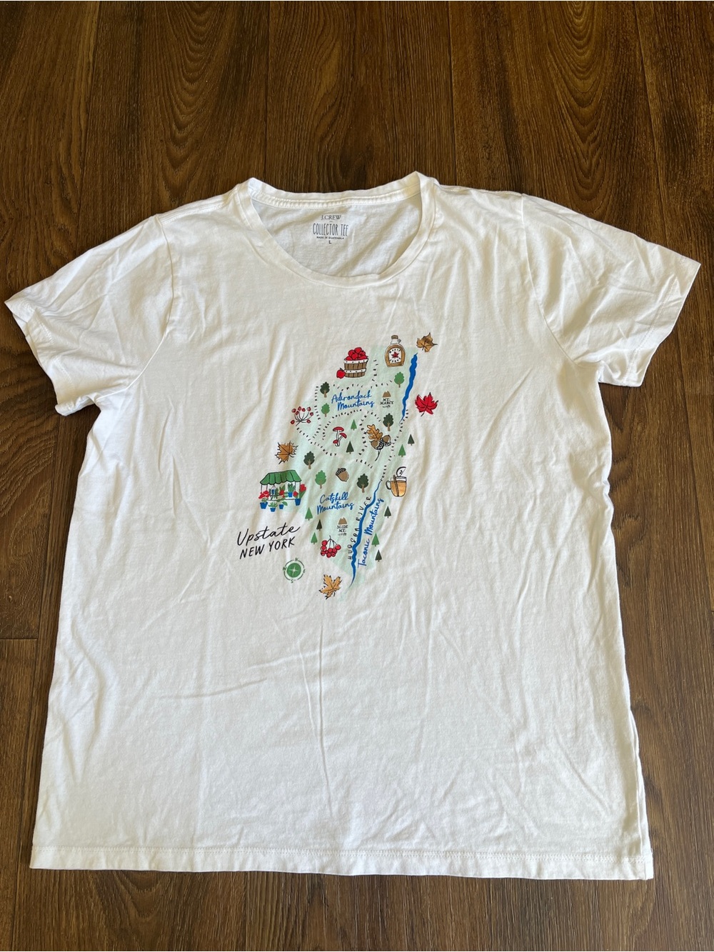 J. Crew White Women Short-Sleeve Upstate New York Map Tee Stretch Cotton